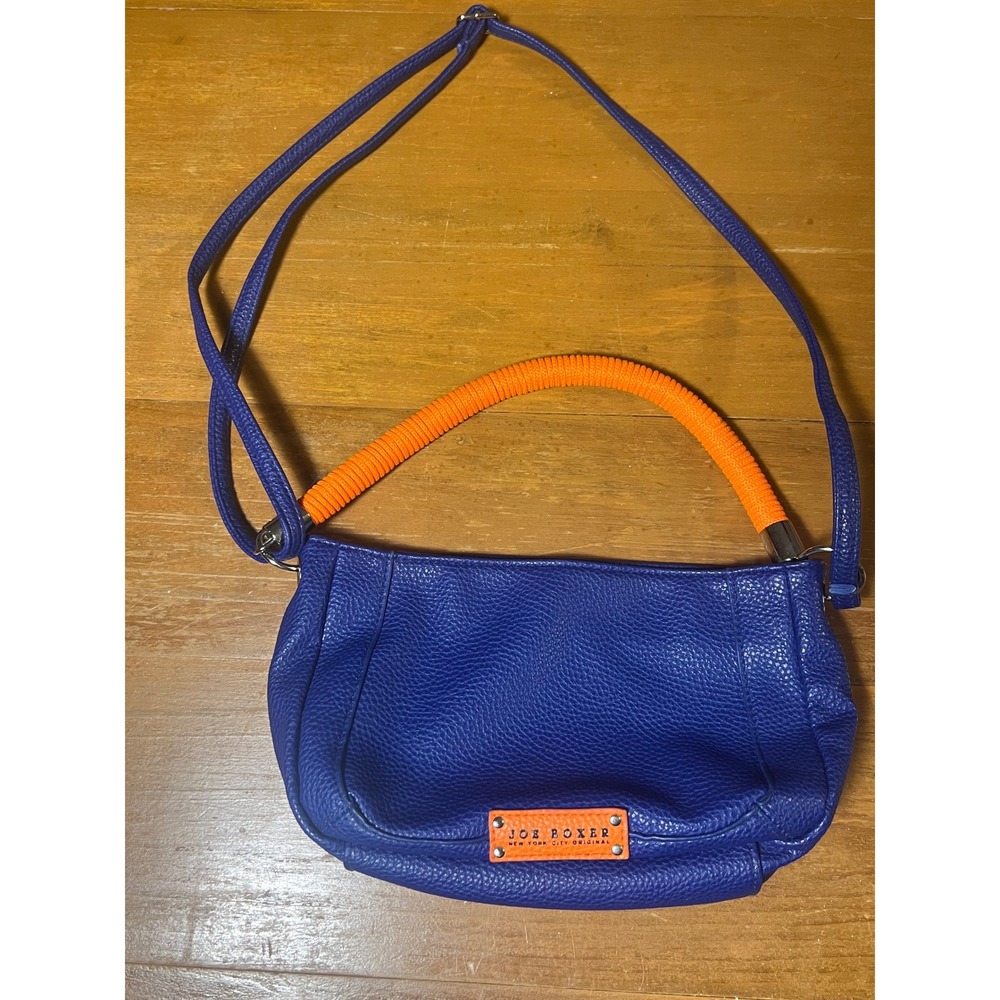 Joe Boxer Blue Pebbled Faux Leather Crossbody Bag Orange Rope Handle‎ Small